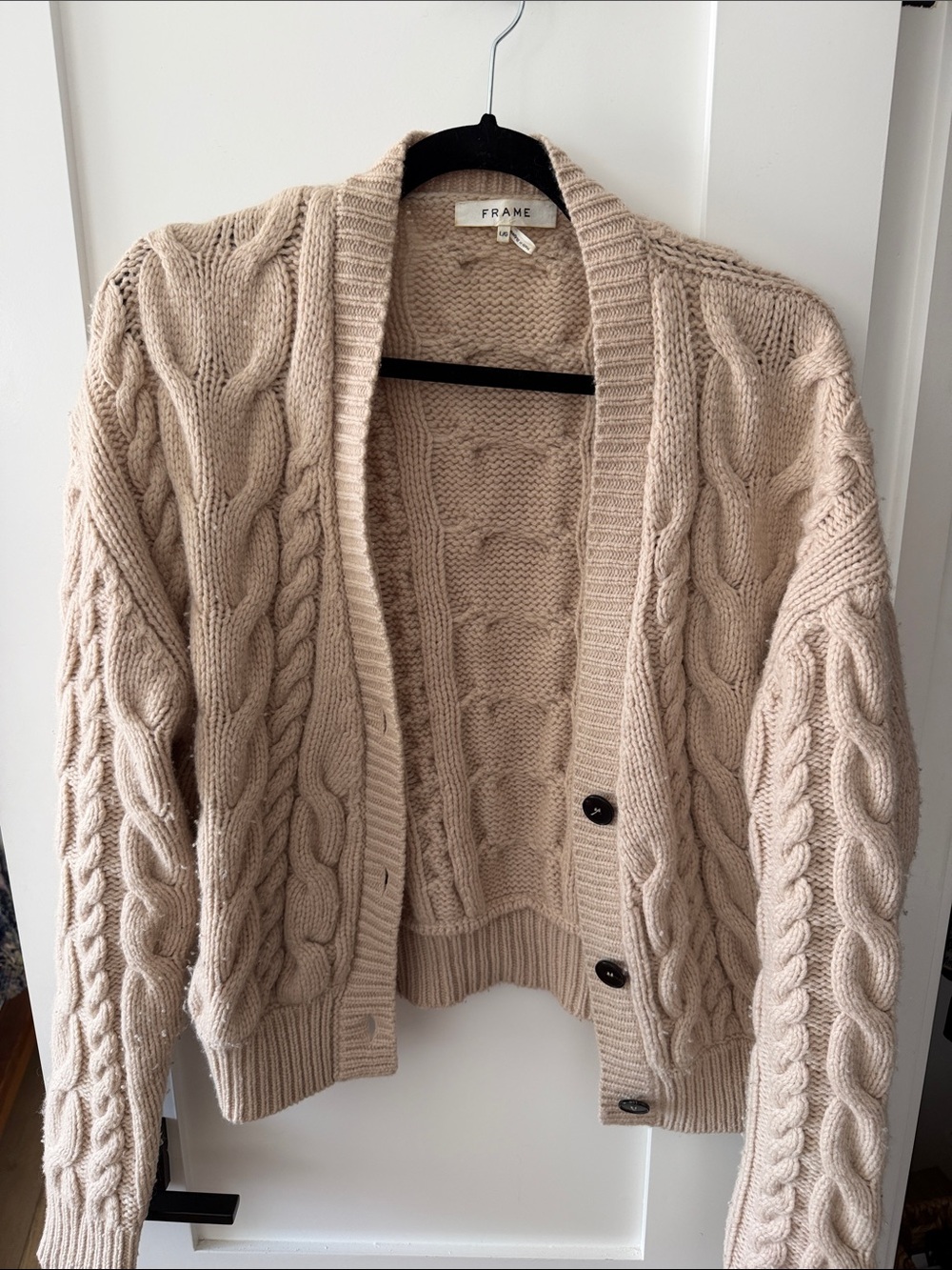 Frame Denim Cream Cable-Knit Shawl Collar Cardigan